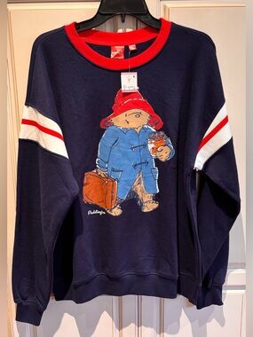 NWT Paddington Bear Navy Sweatshirt with Red Trim Size L Cotton/Polyester